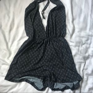 Brandy Melville Green Patterned Halter Esme Romper